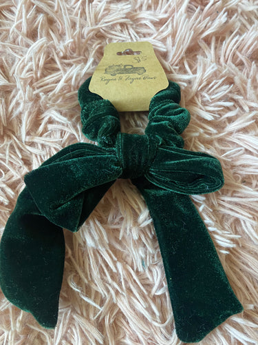 Evergreen Velvet Bow Scrunchie